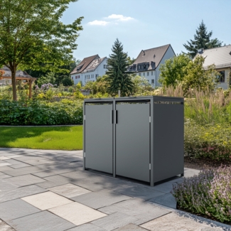 2er Mülltonnenbox, 132 x 80 x 116 cm, Stahl, anthrazit
