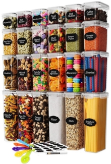 OSTWOLKE Vorratsdose 15/24 Set Vorratsbehälter mit Deckel Luftdicht Küche Aufbewahrungsbox, Polyprophylen, (24-tlg), 0,8/1,4/2,0/2,8L Volumen, mit Etiketten, Mark Stift & Löffel