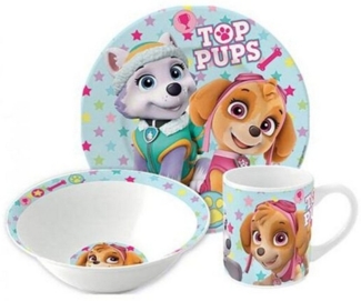 PAW PATROL Kindergeschirr-Set Paw Patrol Girl Stars Porzellan-Geschirrset, Mikrowellengeeignet, spülmaschinenfest