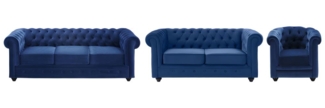 Vente-unique - Couchgarnitur 3+2+1 - Samt - Dunkelblau - CHESTERFIELD