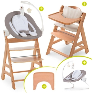 Hauck Hochstuhl Alpha Plus Move Natur Newborn Set (5 St), Babystuhl ab Geburt mit Aufsatz für Neugeborene, Essbrett, Sitzauflage