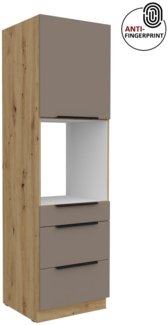 Küchen Hochschrank 60 cm Küche ARIA Sandgrau ultra matt + Eiche Artisan matt, hochwertige Fronten mit Anti Fingerprint Beschichtung, Soft-Close Küchenzeile Küchenblock