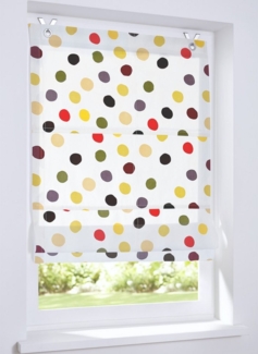 Kutti Raffrollo Dots, mit Hakenaufhängung, ohne Bohren, freihängend, Baumwolle Kinderrollo bunte Punkte