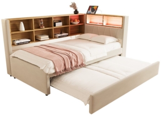 REDOM Kinderbett Doppelbett Stauraumbett Gästebett (Daybett Tagesbett Schlafsofa mit Ausziehbett 90x190 cm, USB-Steckdosen und viel Stauraum, Geeignet für kleine Apartments, 90x200 cm), ohne Matratze