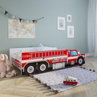 Kids Collective 'Feuerwehr' Autobett 80x160 cm, mit Rausfallschutz und Lattenrost