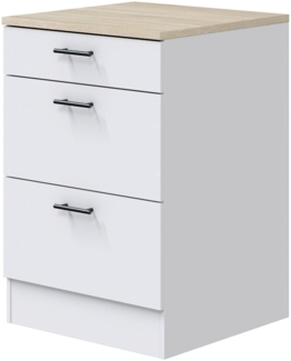 Dmora Kommode 3 Schubladen Sirea, Küchenkommode, Aufbewahrungsmodul mit Schubladen, Basis mit ausziehbaren Schubladen, 60x60 h90 cm, Weiß und Eiche