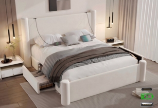 LVHOM Stauraumbett 140x200 cm/160x200 cm Bettgestell, Doppelbett/Polsterbett/Funktionsbett (2 Stauraumschubladen, integrierten USB/Typ C-Ladeports, Samt, dick gepolstertem Kopfteil, stabilen Stützsäulen, modernem Design, für maximalen Komfort und Funktio...