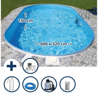 Planet Pool Ovalpool Stahlwandpool Set oval Fidschi 600x320x150 cm, Sta (Komplett-Set), verzinkte Stahlwand