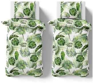 Visaggio Bettwäsche Tropical 135x200 155x220 Bettbezug Allergiker geeignet, Microfaser, 4 teilig, Tropische Blätter Bettbezug Dschungel