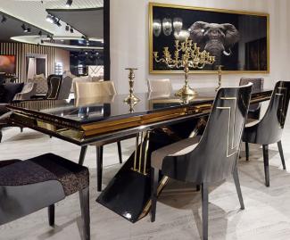 Casa Padrino Luxus Art Deco Esstisch Schwarz / Gold - Handgefertigter Massivholz Küchentisch - Art Deco Esszimmer Möbel