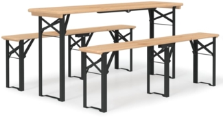 vidaXL Biertisch-Set, 3-teilig, klappbar, Massivholz Tanne natur / Metall grün, 170 x 46 x 75 cm