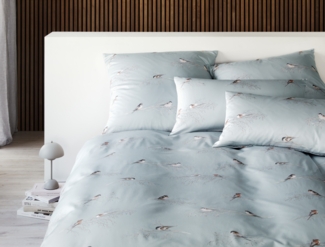 Elegante Mako Satin Bettwäsche Spätzchen 24553-2 Blau Vögel 135x200