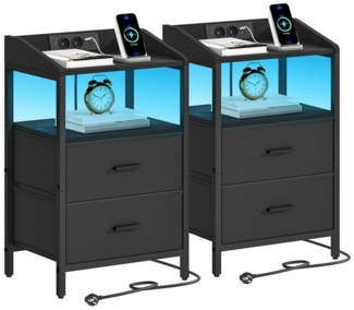 HZUANERI Nachttisch mit LED-Licht USB-Anschlüssen Steckdosen 2 Stoffschubladen und Regalen (2-St), für Schlafzimmer, Wohnzimmer