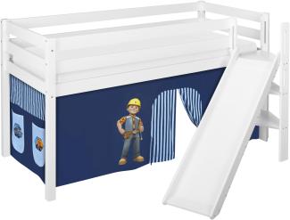 Lilokids 'Jelle' Spielbett 90x200 cm, Bob der Baumeister, Kiefer massiv, mit schräger Rutsche und Vorhang