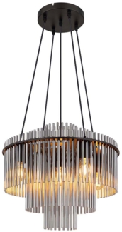 Kronleuchter, 5-Flammig, Glasstäbe rauch, schwarz, D 50 cm