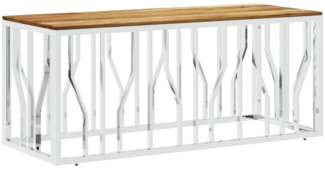 Couchtisch, Sofatisch Silbern Edelstahl und Massivholz Akazie