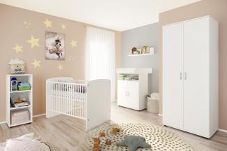 Lunis Set 4: best. aus Babybett, Kommode, Wickelaufsatz, Wandboard, Regal mit 3 Fächern und Kleiderschrank 2-trg.