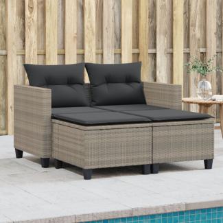 vidaXL Gartensofa 2-Sitzer mit Hockern Hellgrau Poly Rattan 365796