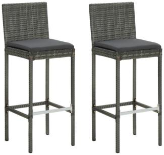 vidaXL 2er-Set Garten-Barhocker mit Kissen, Poly Rattan grau