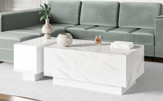 Compleo Couchtisch (2. set) Rechteckiger Couchtisch, Marmor optik JACOB Sofatisch