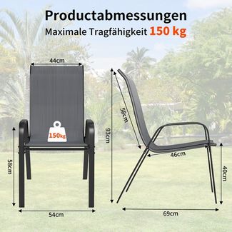 TLGREEN Stapelstuhl Gartenstühle Stapelstuhl,Camping Stapelbar Hochlehner, (Terrassenstuhl Textilene Stahlgestell für Gärten Innenhöfe Balkone Restaurants, 6 St), 150 kg Belastbar