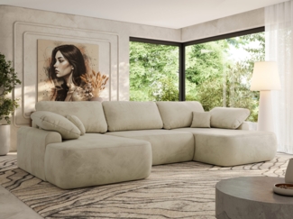 U-förmige Ecke, Ecksofa mit schlaffunktion und bettkasten, lose kissen, Wellenfeder, Big sofa XXL - CUBO U - Beige Velours