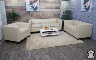 3-2-1 Sofagarnitur Couchgarnitur Loungesofa Lille ~ Leder, creme