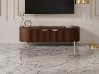 Vente-unique - TV-Möbel mit 2 Türen - Mangoholz & Metall - Holzfarben & Goldfarben - NEVILI