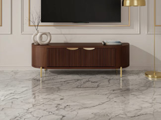 Vente-unique - TV-Möbel mit 2 Türen - Mangoholz & Metall - Holzfarben & Goldfarben - NEVILI