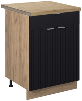 Vicco Küchenunterschrank Schwarz gestreift 60 cm mit Schublade, AP Eiche, Fame-Line