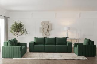 Sofaset Designersofa ESTELLE 3-2-1 mit Schlaffunktion in Stoff Poso Grün