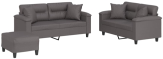 vidaXL 3-tlg. Sofagarnitur mit Kissen Grau Kunstleder 3202379