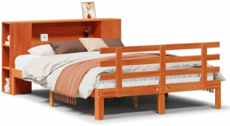 vidaXL Massivholzbett mit Regal ohne Matratze Wachsbraun 140x190 cm 3322722