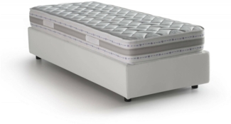 Dmora Einzelbett Abruzzo, Bettkasten mit Kunstlederbezug, 100 % Made in Italy, Öffnung vorne, inklusive Matratze 80 x 200 cm, Weiß