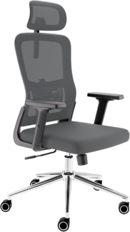 CLOUVOU BrightSeat, ergonomischer Bürostuhl, Rückenlehne mit Mesh Bezug, 2D-Armlehnen, 3D-Kopfstütze, FluxWheels, Anthrazit