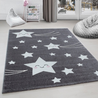 Carpettex Kinderteppich Sterne-Design, Läufer, Höhe: 11 mm, Kinderteppich Stern-Design Grau Baby Teppich Kinderzimmer Pflegeleicht