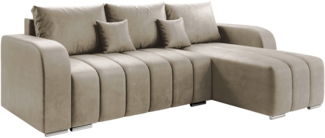 Ecksofa Kojos, Manila 02 Samt beige, mit Schlaffunktion, beidseitig montierbar