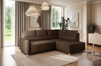 Ecksofa Schlafsofa Sofa MARNO in Stoff Vogue Braun Ottomane Rechts