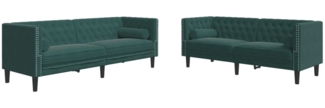 vidaXL 2-tlg. Chesterfield-Sofa-Set mit Nackenrollen Dunkelgrün Samt 3209293