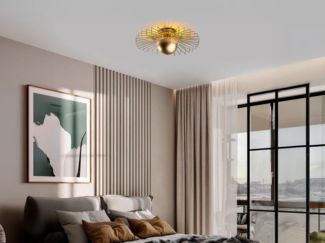 Vente-unique - Deckenleuchte aus Drahtmetall - Goldfarben - H. 24 x Ø 60 cm - ZYMA