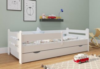 Kids Collective Kinderbett 180x80 cm mit Rausfallschutz, Schublade & Lattenrost in weiß 80x180 Mädchen Jungen Bett Skandi