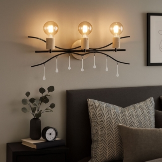 Wandleuchte, Metall, Glas, schwarz, Natur, 3 Flammig, B 76cm