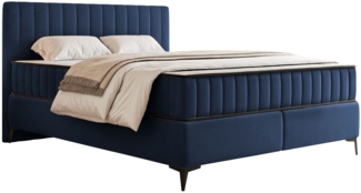 Selsey 'Mufasso' Boxbett 140x200 mit Bettkasten – wasserabweisender Velours, dunkelblau