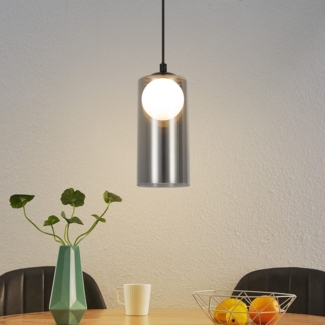 ZMH Hängelampe Esstisch Pendelleuchte Schwarz- 1 Flammig Nachtisch Hängeleuchte Rauchglas Esstischlampe Hängend G9 Pendellampe Höhenverstellbar für Wohnzimmer Schlafzimmer (ohne Leuchtmittel)