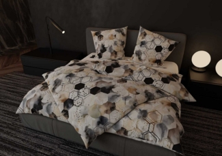 Mako Satin Bettwäsche Hexagon schwarz / braun Garnitur 135x200 + 80x80