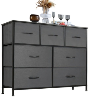 Refined Living Kommode Schubkastenkommode mit 2/4/5 /7/8/9 Schubladen stabilem Stahlrahmen (Kommode mit 7 Schubladen aus Stoff Schubladenschrank, Aufbewahrungsschrank Hoch Holztop Komodenschrank Sideboard Möbel), für Schlafzimmer Wohnzimmer Flur Kinder...