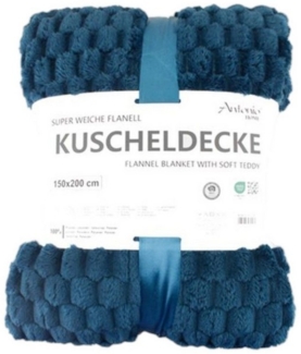 Flanell Kuscheldecke | Waffeloptik Wohndecke | super weich mit soft Teddy | 150x200cm - Blau