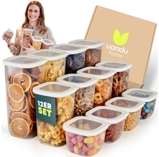 uandu Vorratsdosen mit Deckel Luftdicht - 12er Vorratsbehälter Set | Aufbewahrungsbox Küche Aufbewahrung & Organisation | BPA Frei | Küchen Organizer | Vorratsdosen für alle trockenen Lebensmittel