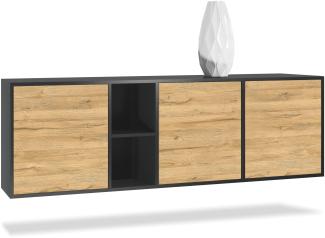 Vladon Kommode Cuba - Schwarz matt/Eiche Natur - Modernes Sideboard für Ihr Wohnbereich - (BxHxT) 182x53x35 cm