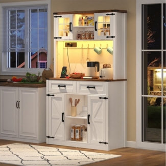 Flieks Küchenbuffet mit LED-Beleuchtung, Steckdosen und Haken (1-St, B100/T40/H172 cm) Hochschrank Küchenschrank Geschirrschrank mit verstellbare Ablagen